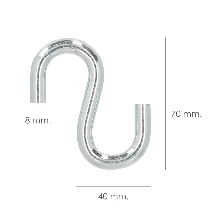 Gancho "S" Hierro Zincado 70 mm. "Uso Doméstico"