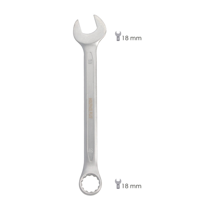 Llave Combinada Plus 18x18 Acero Cromo Vanadio DIN 3113. Llave Doble Boca, Llave Fija, Llave Estrella