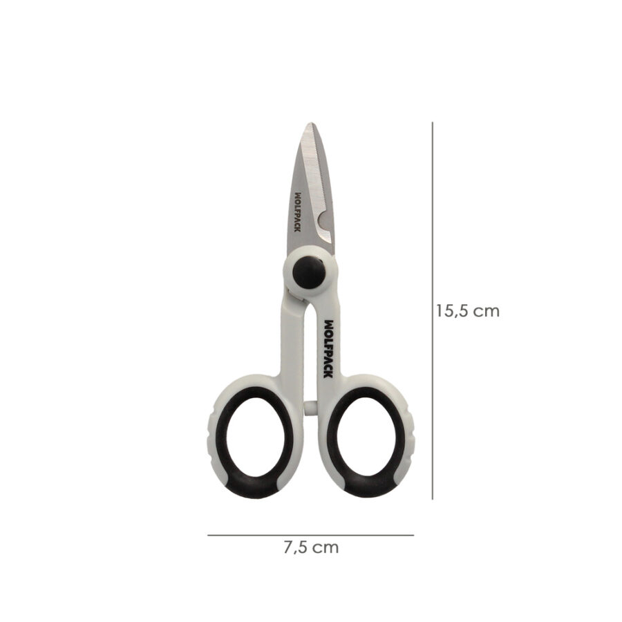 Tijeras Electricista 140 mm. Mango TPR No Aislado. Hojas Acero Inoxidable, Ergonomicas, Tijeras Cortar Cable, Pelacables