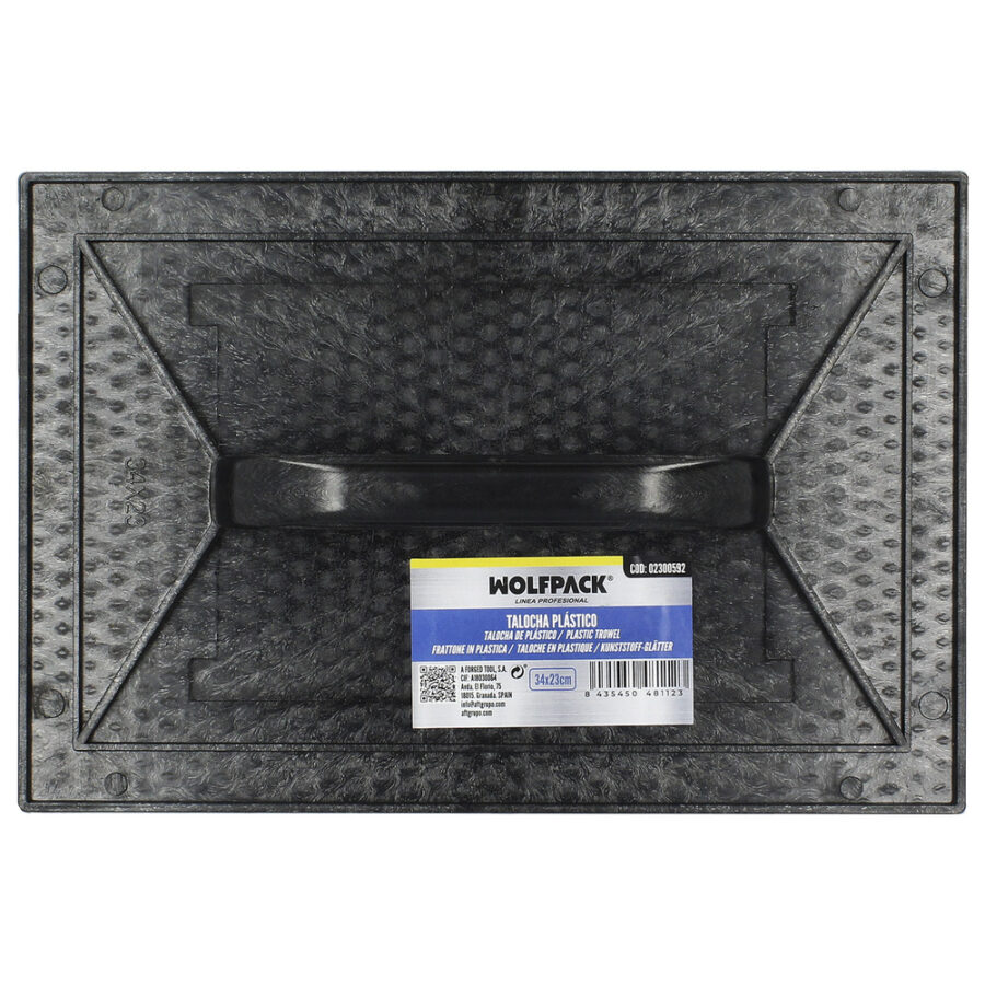 Talocha Plastico 34 x 23 cm. Mango Redondo Negro Con Alveolos