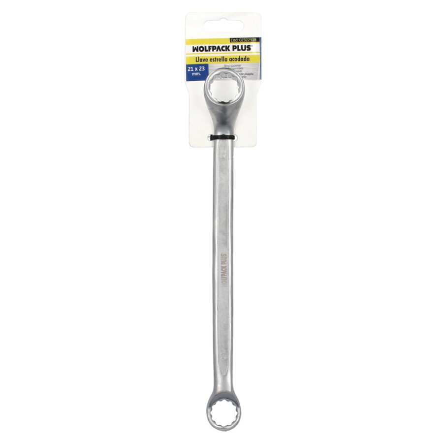 Llave Estrella Acodada Plus Acero Cromo Vanadio 21x23 DIN 838. Llave Doble Boca Acodada, Llave Fija Estrella Acodada