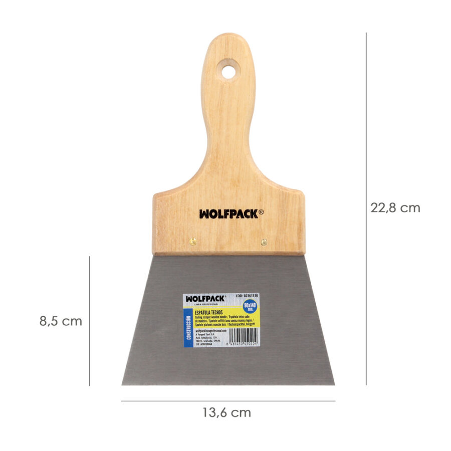 Espatula Techos Mango Madera Hoja Acero 90 x 140 mm. Aplicar Yeso, Pintora, Masillas, Pladur, etc.