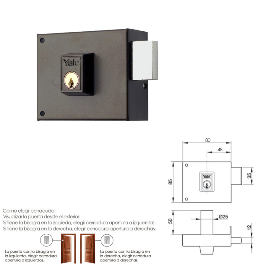 Cerradura Yale 124-a/hp/ 8/ Derecha