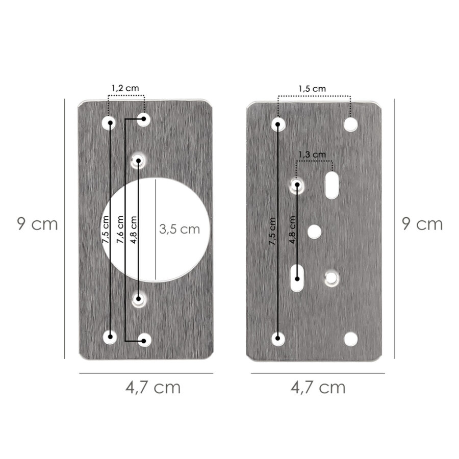 Placas de Reparacion Bisagras Cazoleta 4,7x9 cm. 2 piezas. Placa Repara Puertas, Placa Reparación Bisagras Mueble