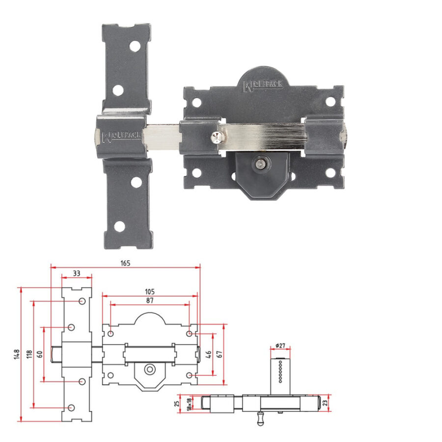 Cerrojo b-3 llave y pulsador pasador de 161mm cilindro redondo de 70mm