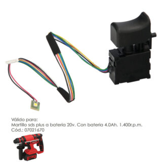 Interruptor Martillo SDS PLUS A Bateria 20 Volt. Con Bateria 4.0 Ah. . Codigo 07021670
