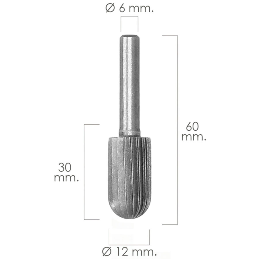 Fresa Rotativa Para Metal Cilíndrica Curva Ø 12 mm. Para Taladro / Fresadora
