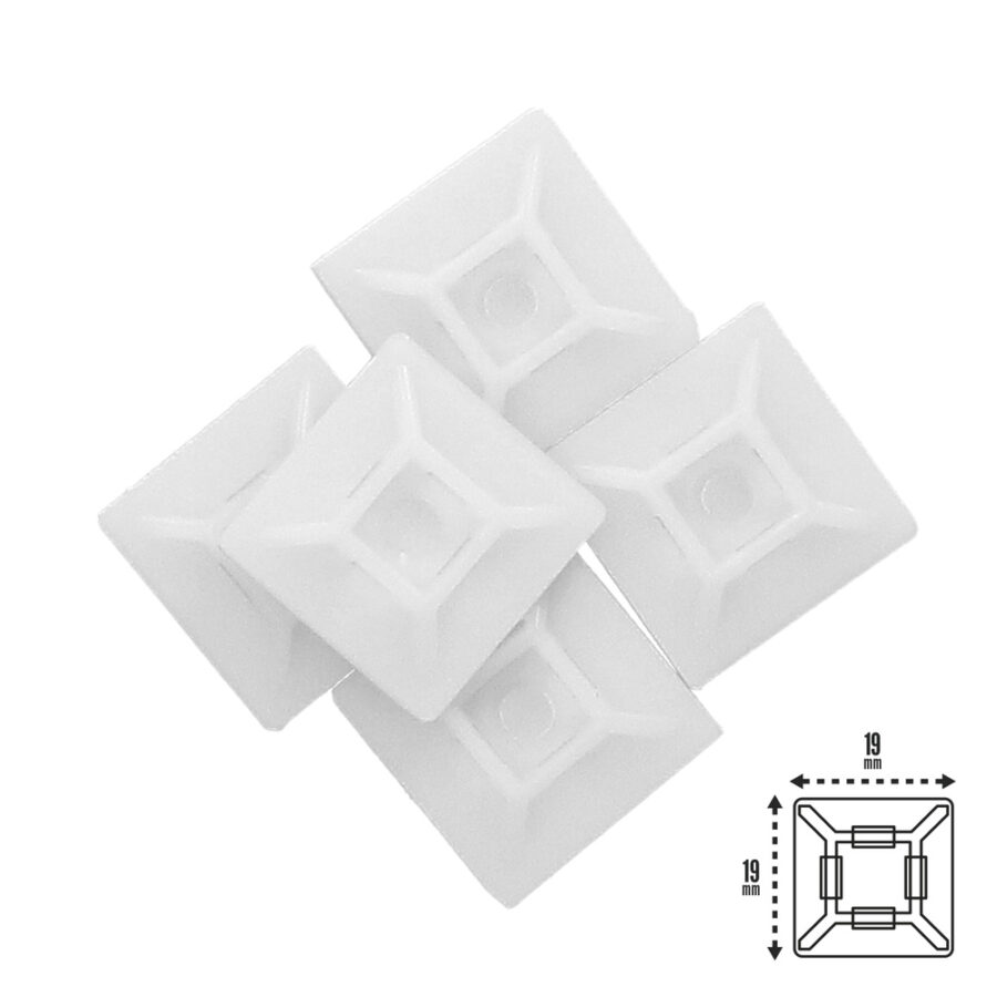 Base Adhesiva Para Bridas 19x19 mm. Blanca Bolsa 100 Unidades