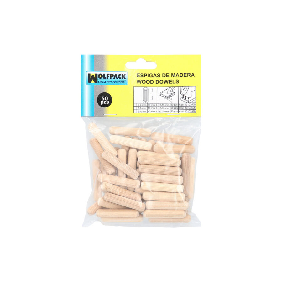 Espigas Madera 8x40 mm. (Bolsa de 50 Piezas)
