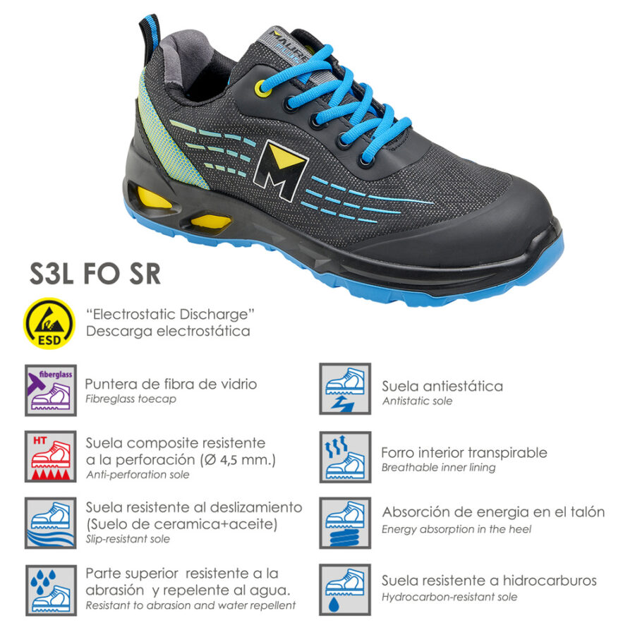 Deportiva Seg. Maurer S3L Modelo Lapis Antideslizante con suela y puntera antiperforación Resistente a los Hidrocarburos Nº 42.