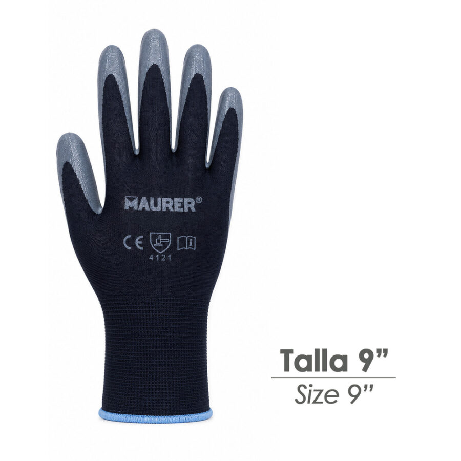 Guante De Trabajo De Poliéster Con Recubrimiento De Nitrilo - Talla 9" (Par)