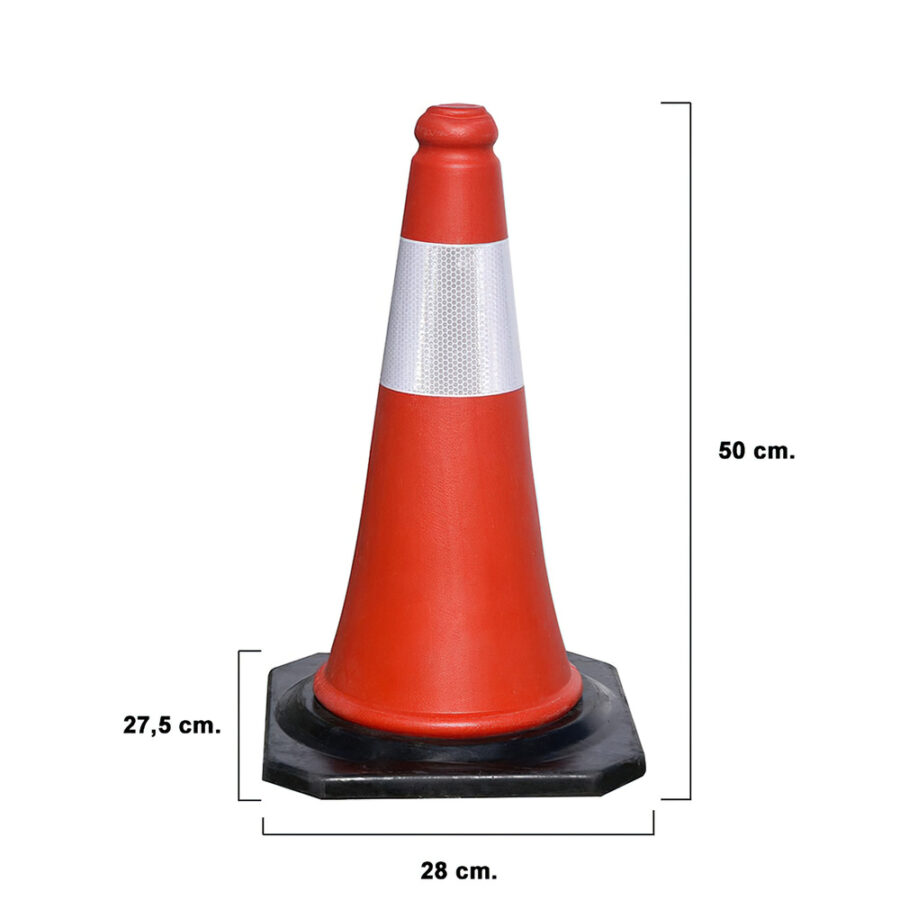 Cono Señalizacion Base Goma 50 cm. Reflectante Uso Domestico