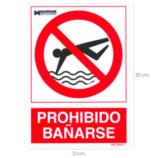 Cartel Prohibido Bañarse 21x 30 (Alt.) cm.