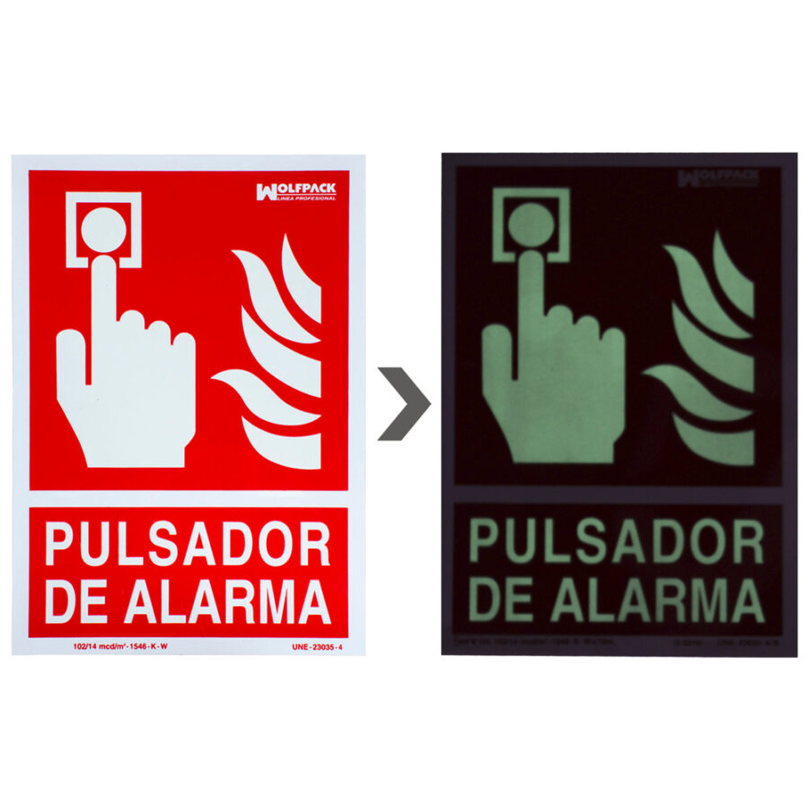 Cartel / Señal Fluorescente Pulsador Alarma 21x 30 (Alt.) cm.