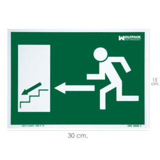 Cartel / Señal Fluorescente Salida Escalera Izquierda Abajo 30 x 21 (Alt.) cm.