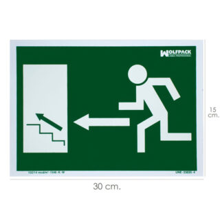 Cartel / Señal Fluorescente Salida Escalera Izquierda Arriba 30 x 21 (Alt.) cm.