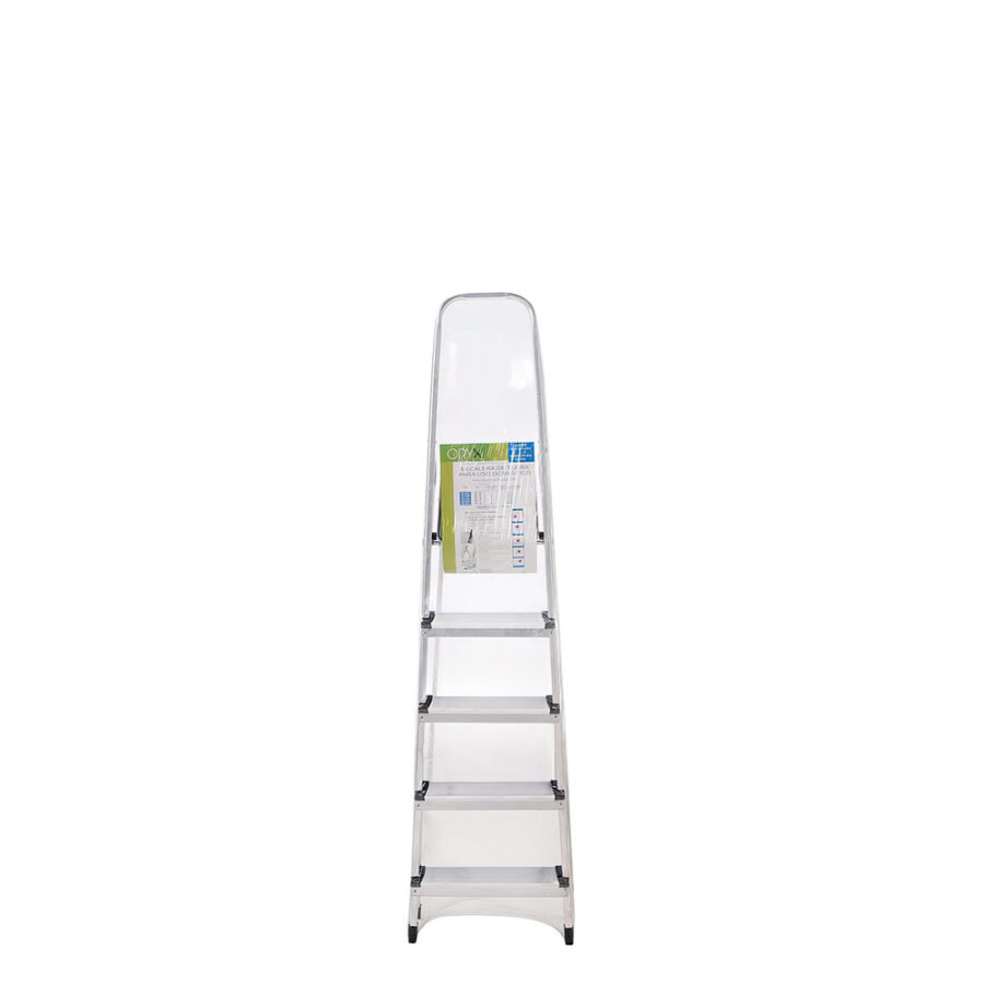 Escalera Aluminio 5 Peldaños Plegable, Uso doméstico, Antideslizante, Ligera y Resistente