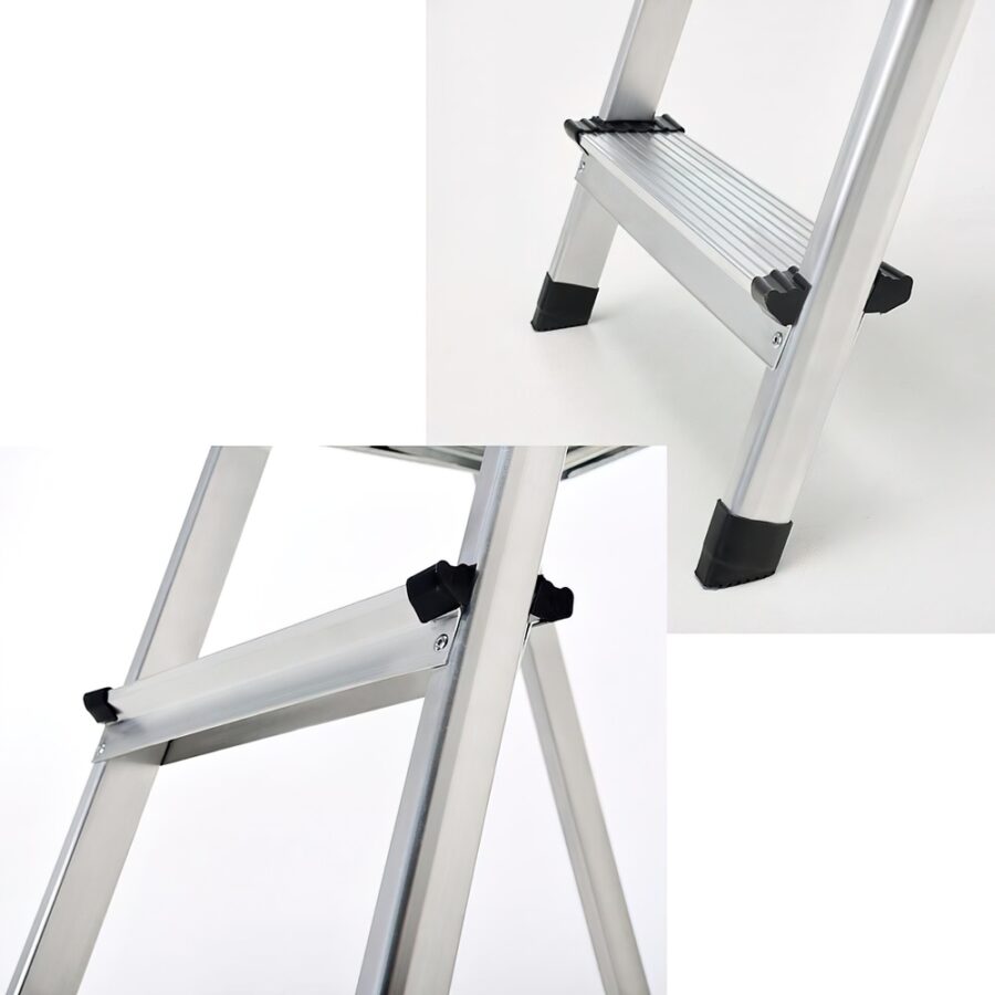 Escalera Aluminio 8 Peldaños Plegable, Uso doméstico, Antideslizante, Ligera y Resistente